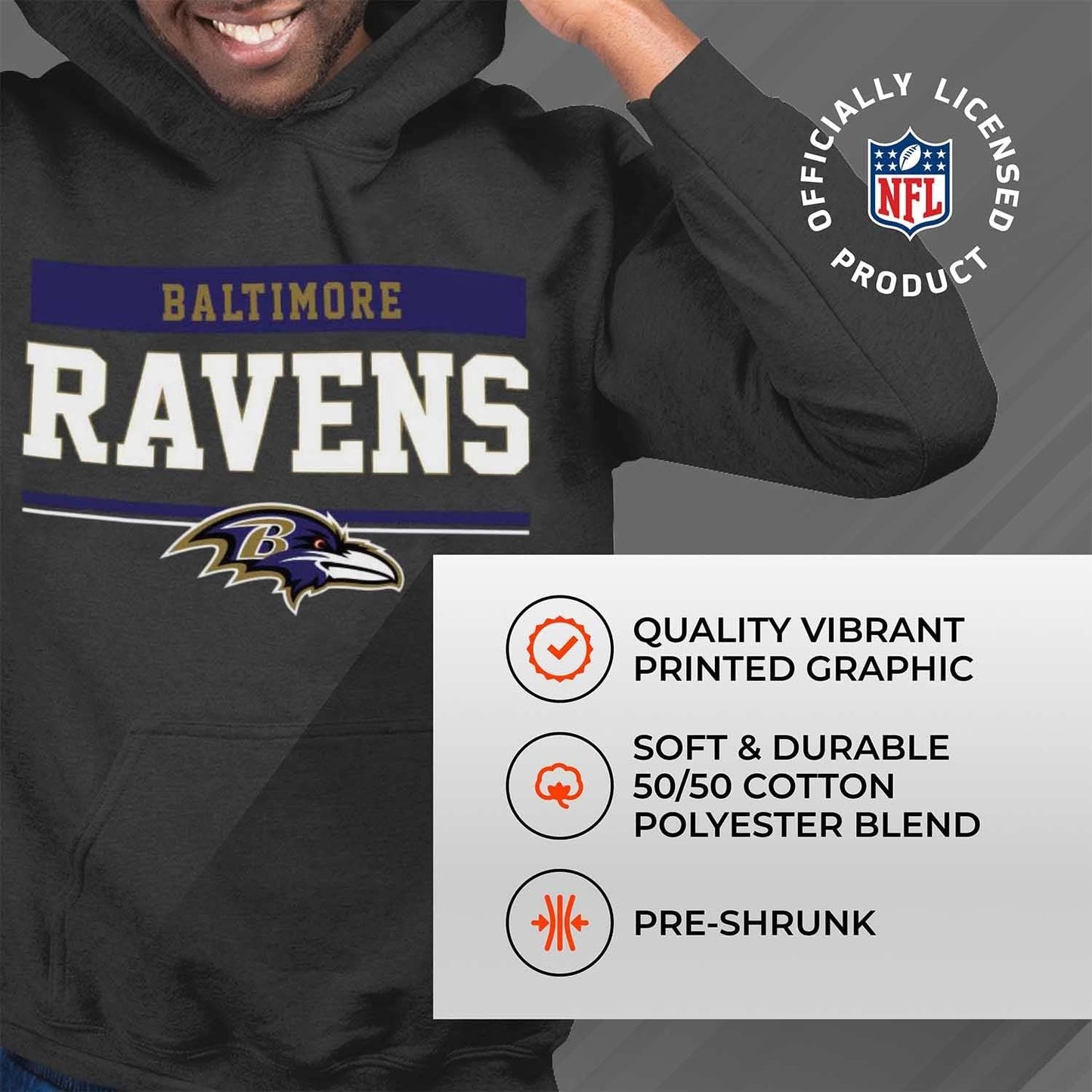 NFL Adult Gameday Charcoal Hooded Sweatshirt - Cotton & Polyester Blend - Stay Warm and Represent Your Team
