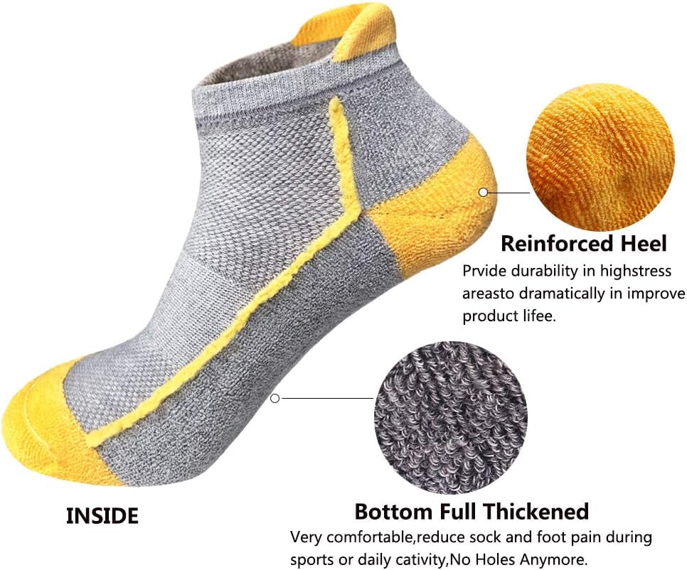 Mens Low Cut Ankle Athletic Socks Cotton Mesh Cushioned Running Ventilation Sports Tab Socks 5Pack