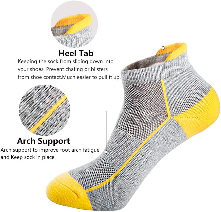 Mens Low Cut Ankle Athletic Socks Cotton Mesh Cushioned Running Ventilation Sports Tab Socks 5Pack
