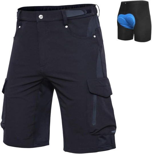 Mens Mountain Bike Shorts 4D Padded Bike Shorts Baggy Cycling Biking Bicycle Biker Shorts Loose-Fit with 6 Pockets