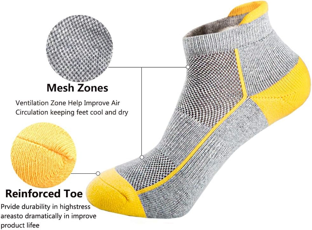 Mens Low Cut Ankle Athletic Socks Cotton Mesh Cushioned Running Ventilation Sports Tab Socks 5Pack