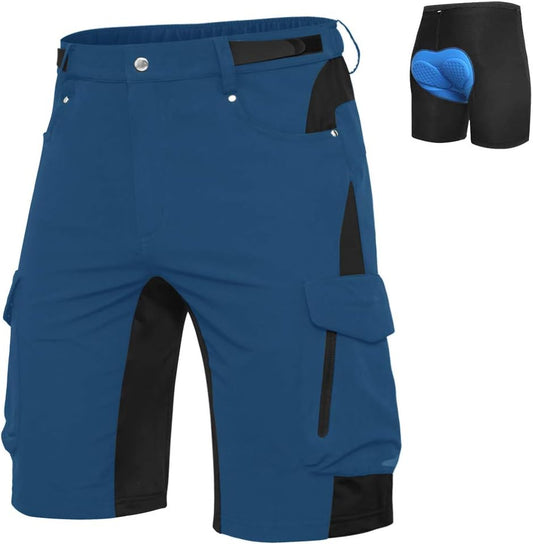 Mens Mountain Bike Shorts 4D Padded Bike Shorts Baggy Cycling Biking Bicycle Biker Shorts Loose-Fit with 6 Pockets