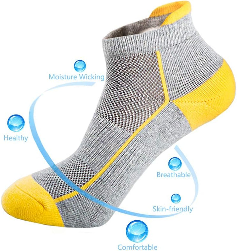 Mens Low Cut Ankle Athletic Socks Cotton Mesh Cushioned Running Ventilation Sports Tab Socks 5Pack